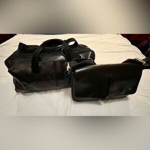 Sophisticated Black Leather Messenger & Duffle Bag Pair (excellent condition)